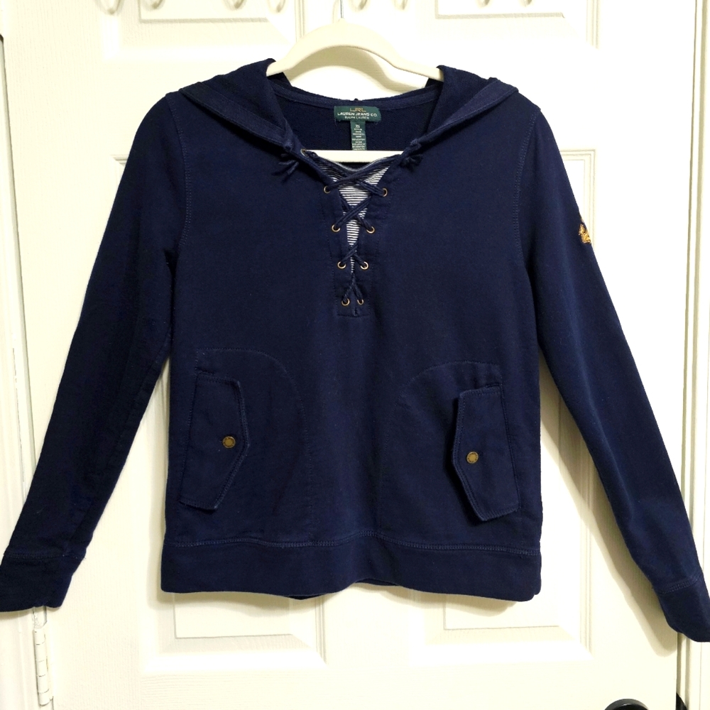 Vintage 90s Ralph Lauren Navy Hoodie. Size: X-Small.